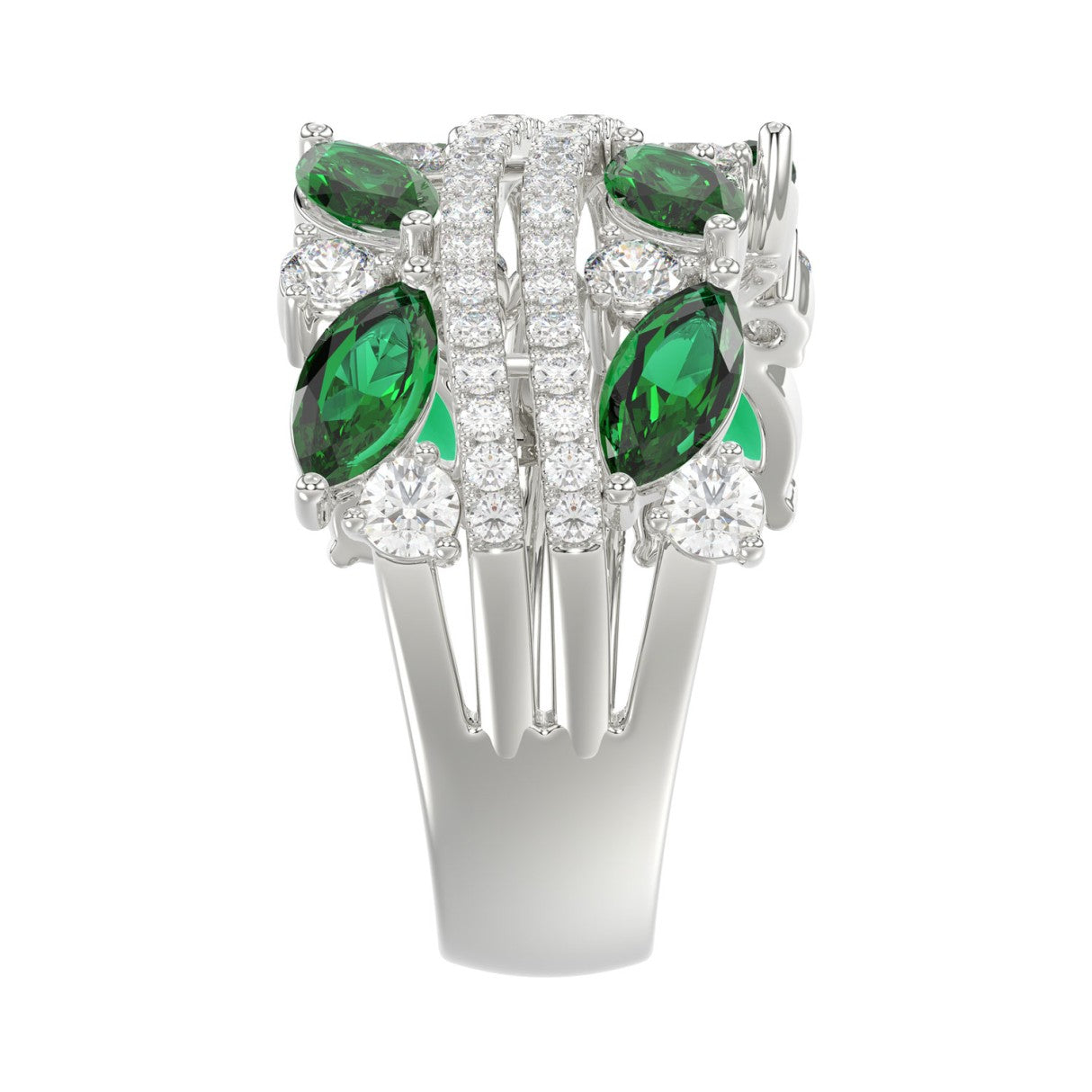 14K WHITE GOLD 2 3/8CT ROUND/MARQUISE DIAMOND LADIES RING (GREEN EMERALD MARQUISE DIAMOND 1 1/2CT)