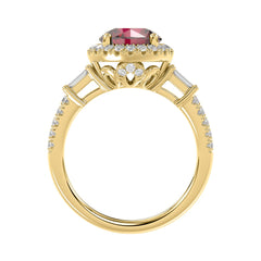 14K YELLOW GOLD 2 1/2CT ROUND/BAGUETTE DIAMOND LADIES RING (CENTER STONE ROUND RUBY DIAMOND 2CT)