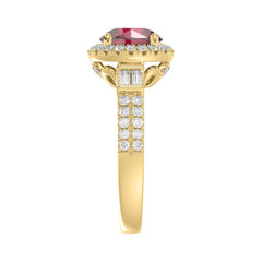 14K YELLOW GOLD 2 1/2CT ROUND/BAGUETTE DIAMOND LADIES RING (CENTER STONE ROUND RUBY DIAMOND 2CT)