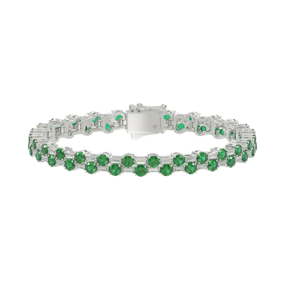 14K WHITE GOLD 8.00CT BAGUETTE/ROUND DIAMOND LADIES BRACELET (GREEN EMERALD ROUND DIAMOND 6 5/8CT)