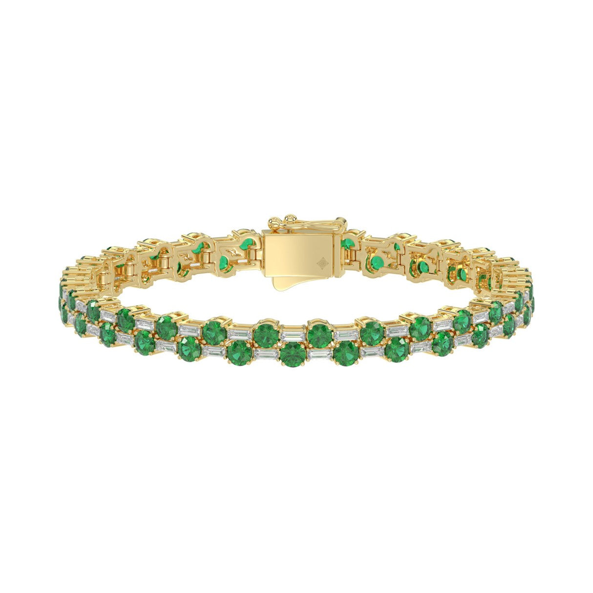14K YELLOW GOLD 9.00CT BAGUETTE/ROUND DIAMOND LADIES BRACELET (GREEN EMERALD ROUND DIAMOND 7 7/8CT)