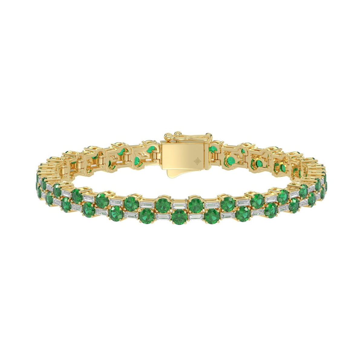 14K YELLOW GOLD 9.00CT BAGUETTE/ROUND DIAMOND LADIES BRACELET (GREEN EMERALD ROUND DIAMOND 7 7/8CT)
