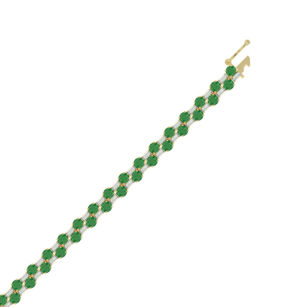 14K YELLOW GOLD 9.00CT BAGUETTE/ROUND DIAMOND LADIES BRACELET (GREEN EMERALD ROUND DIAMOND 7 7/8CT)