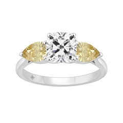 14K WHITE GOLD 2 5/8CT CUSHION/YELLOW PEAR DIAMOND LADIES RING (CENTER STONE CUSHION DIAMOND 1 1/2CT)