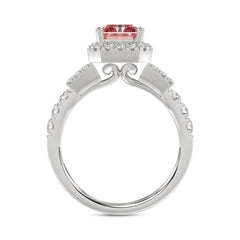 ETERNAL BLUSH COLLECTION 14K WHITE GOLD 2 3/4CT ROUND/BAGUETTE/RADIANT DIAMOND LADIES RING (CENTER STONE PINK RADIANT DIAMOND 2CT)