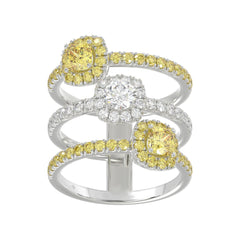 14K WHITE GOLD 2 1/2CT ROUND/YELLOW CUSHION DIAMOND LADIES RING 