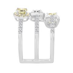 14K WHITE GOLD 2 1/2CT ROUND/YELLOW CUSHION DIAMOND LADIES RING 