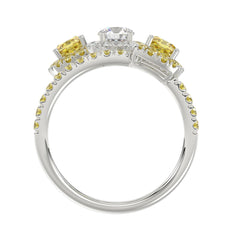 14K WHITE GOLD 2 1/2CT ROUND/YELLOW CUSHION DIAMOND LADIES RING 