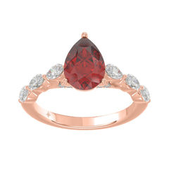 14K ROSE GOLD 3.00CT ROUND/RUBY PEAR/MARQUISE DIAMOND LADIES RING (CENTER STONE PEAR RUBY DIAMOND 2 1/4CT)