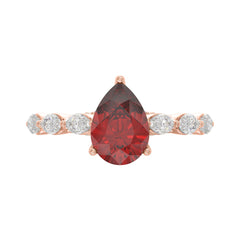 14K ROSE GOLD 3.00CT ROUND/RUBY PEAR/MARQUISE DIAMOND LADIES RING (CENTER STONE PEAR RUBY DIAMOND 2 1/4CT)