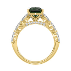 14K YELLOW GOLD 3.00CT ROUND/PEAR/MARQUISE DIAMOND LADIES RING (CENTER STONE PEAR GREEN EMERALD DIAMOND 2 1/4CT)