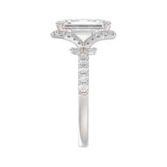 14K White Gold 4 1/2CT ladies Round &amp; Emerald-cut diamond halo engagement Ring 4.00CT Emerald  Center stone (Color F-G -Clarity VS1/VS2)