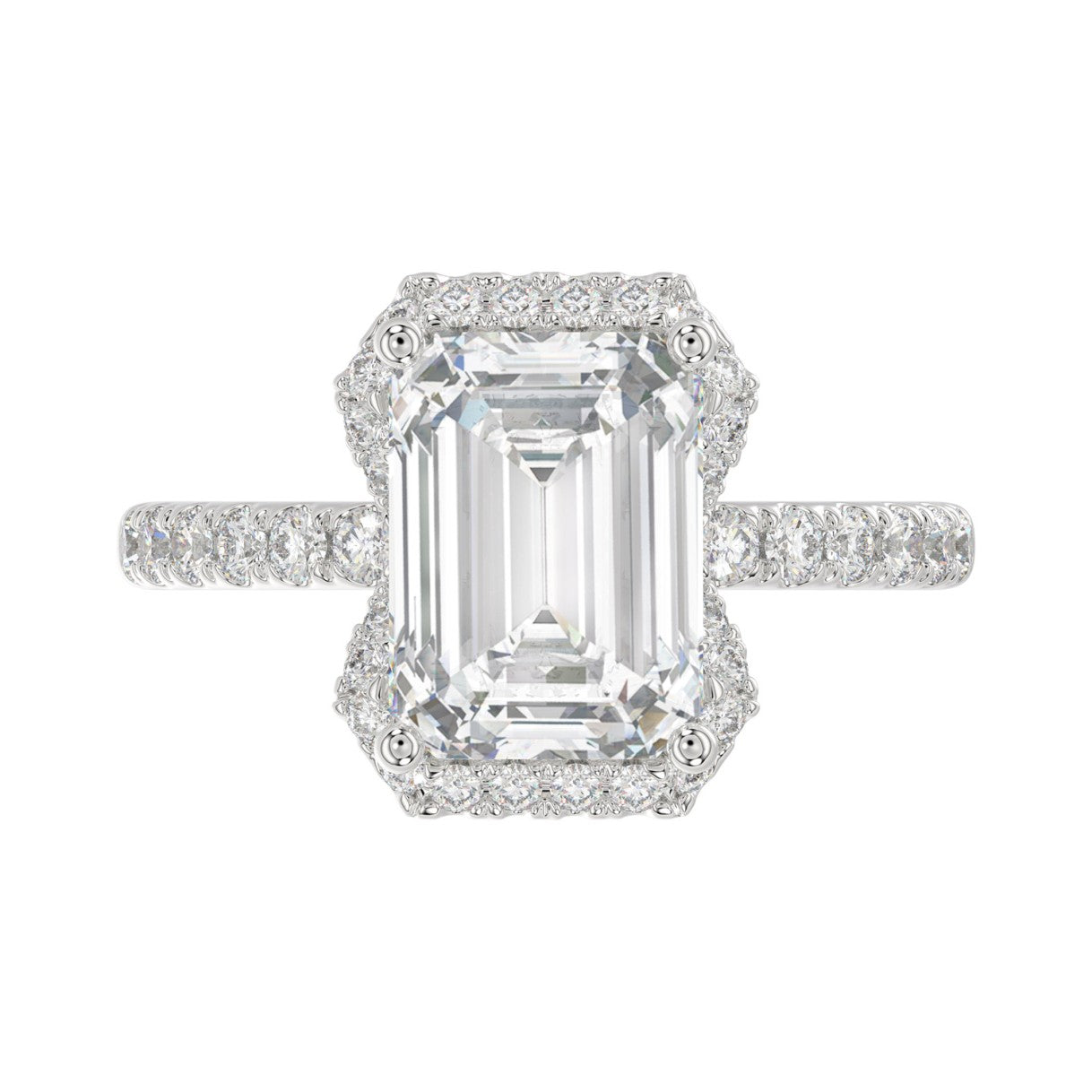 14K White Gold 4 1/2CT ladies Round &amp; Emerald-cut diamond halo engagement Ring 4.00CT Emerald  Center stone (Color F-G -Clarity VS1/VS2)