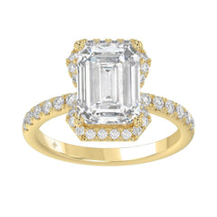 14K Yellow Gold 4 1/2CT ladies Round &amp; Emerald-cut diamond halo engagement Ring 4.00CT Emerald  Center stone (Color F-G -Clarity VS1/VS2)