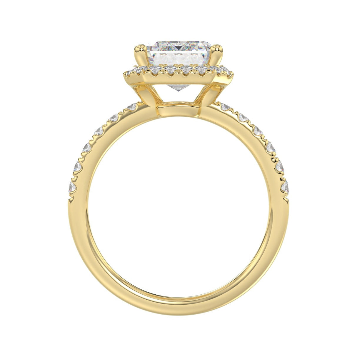 14K Yellow Gold 4 1/2CT ladies Round &amp; Emerald-cut diamond halo engagement Ring 4.00CT Emerald  Center stone (Color F-G -Clarity VS1/VS2)