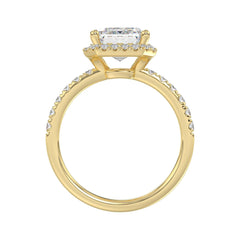 14K Yellow Gold 4 1/2CT ladies Round &amp; Emerald-cut diamond halo engagement Ring 4.00CT Emerald  Center stone (Color F-G -Clarity VS1/VS2)