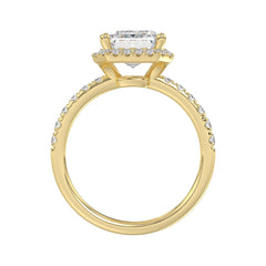14K Yellow Gold 4 1/2CT ladies Round &amp; Emerald-cut diamond halo engagement Ring 4.00CT Emerald  Center stone (Color F-G -Clarity VS1/VS2)