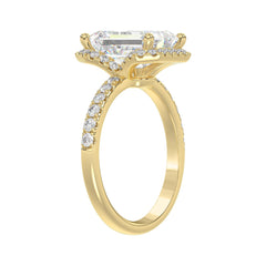 14K Yellow Gold 4 1/2CT ladies Round &amp; Emerald-cut diamond halo engagement Ring 4.00CT Emerald  Center stone (Color F-G -Clarity VS1/VS2)