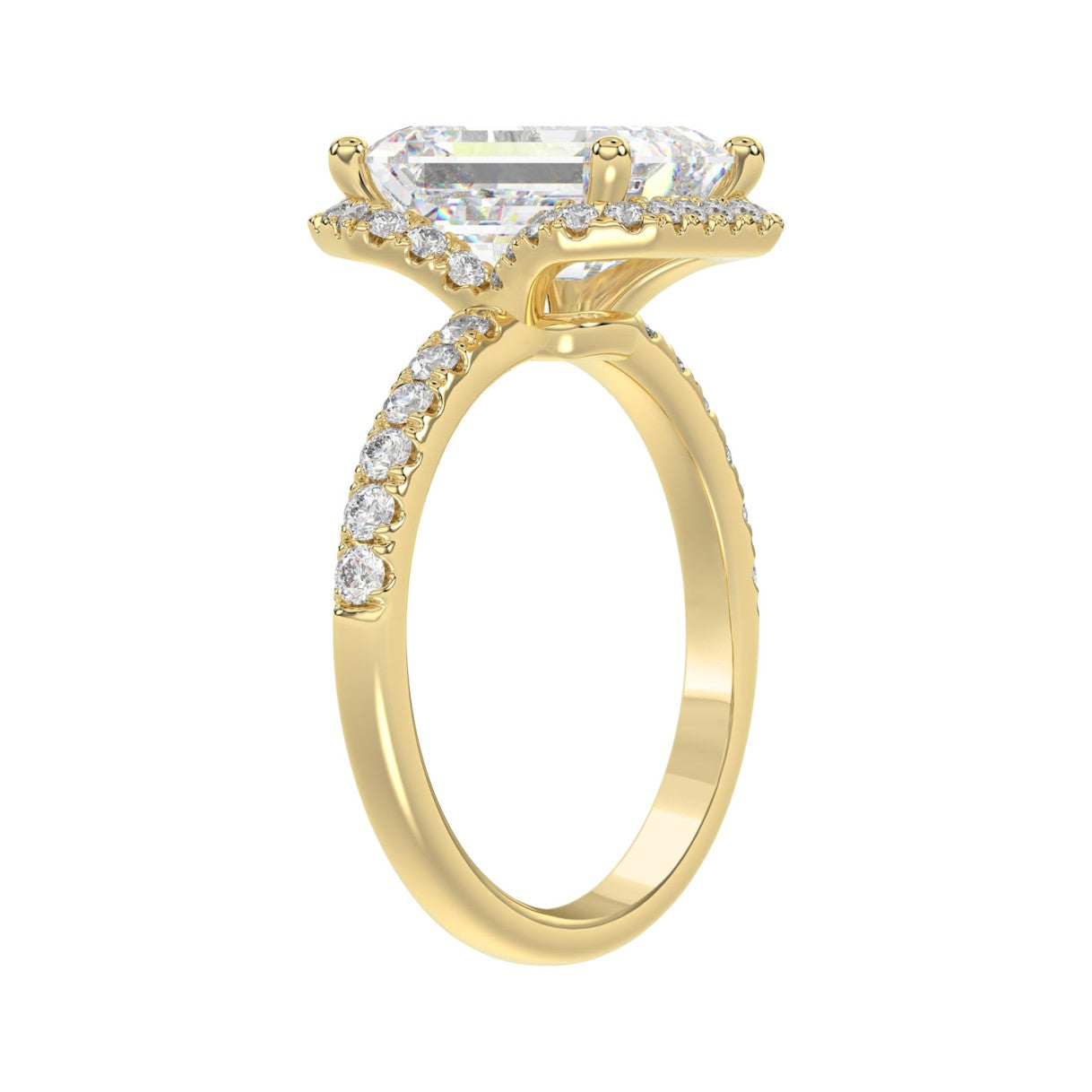 14K Yellow Gold 4 1/2CT ladies Round &amp; Emerald-cut diamond halo engagement Ring 4.00CT Emerald  Center stone (Color F-G -Clarity VS1/VS2)