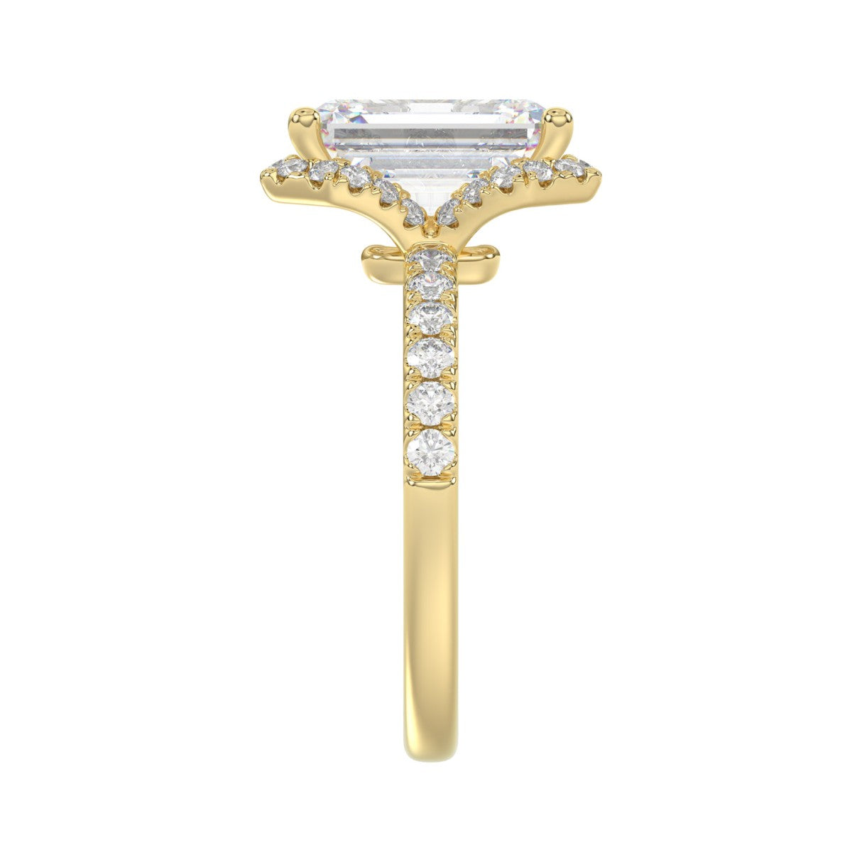 14K Yellow Gold 4 1/2CT ladies Round &amp; Emerald-cut diamond halo engagement Ring 4.00CT Emerald  Center stone (Color F-G -Clarity VS1/VS2)