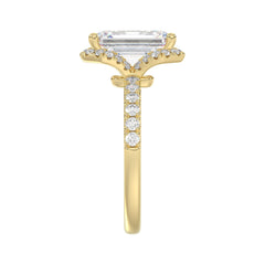 14K Yellow Gold 4 1/2CT ladies Round &amp; Emerald-cut diamond halo engagement Ring 4.00CT Emerald  Center stone (Color F-G -Clarity VS1/VS2)