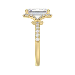 14K Yellow Gold 4 1/2CT ladies Round &amp; Emerald-cut diamond halo engagement Ring 4.00CT Emerald  Center stone (Color F-G -Clarity VS1/VS2)