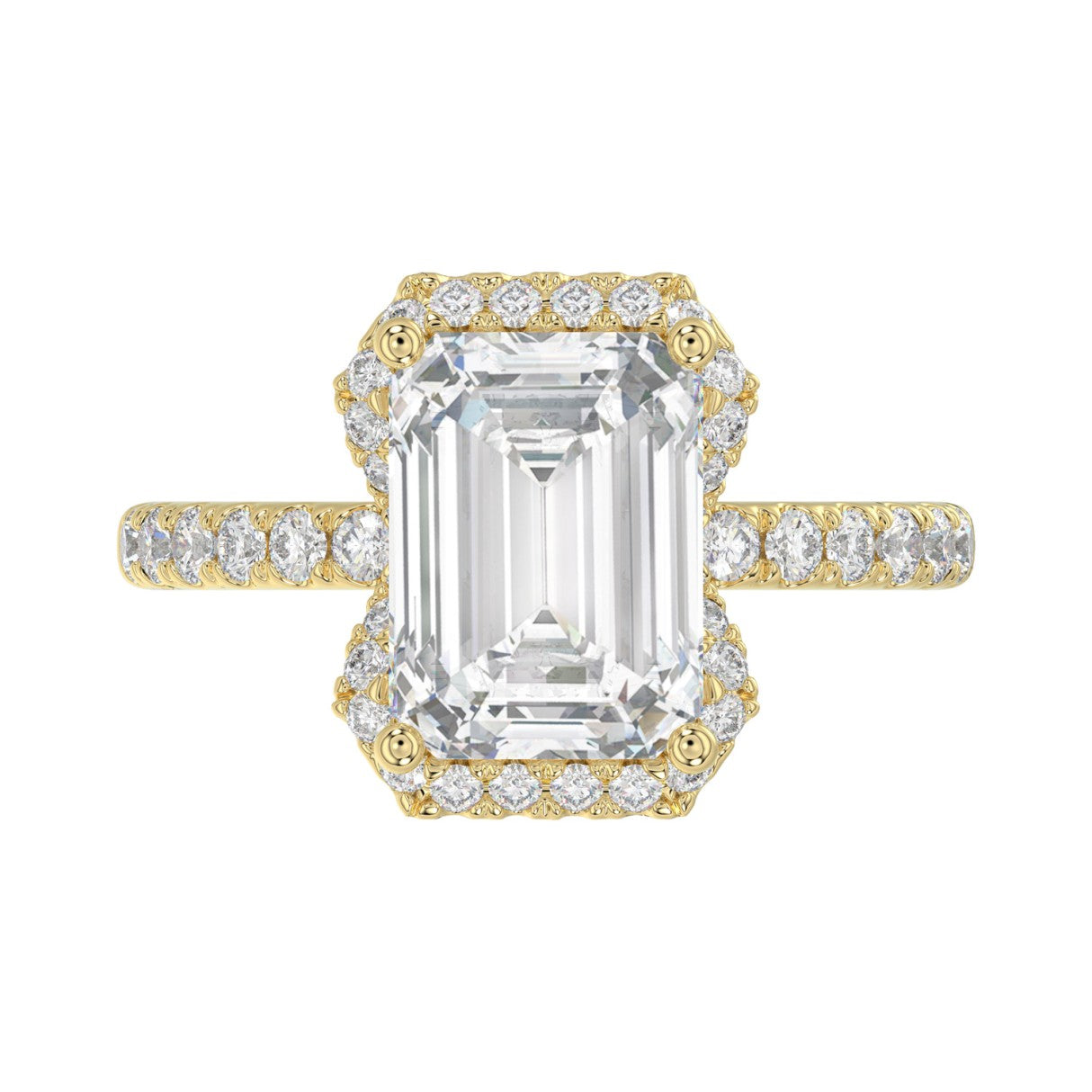 14K Yellow Gold 4 1/2CT ladies Round &amp; Emerald-cut diamond halo engagement Ring 4.00CT Emerald  Center stone (Color F-G -Clarity VS1/VS2)