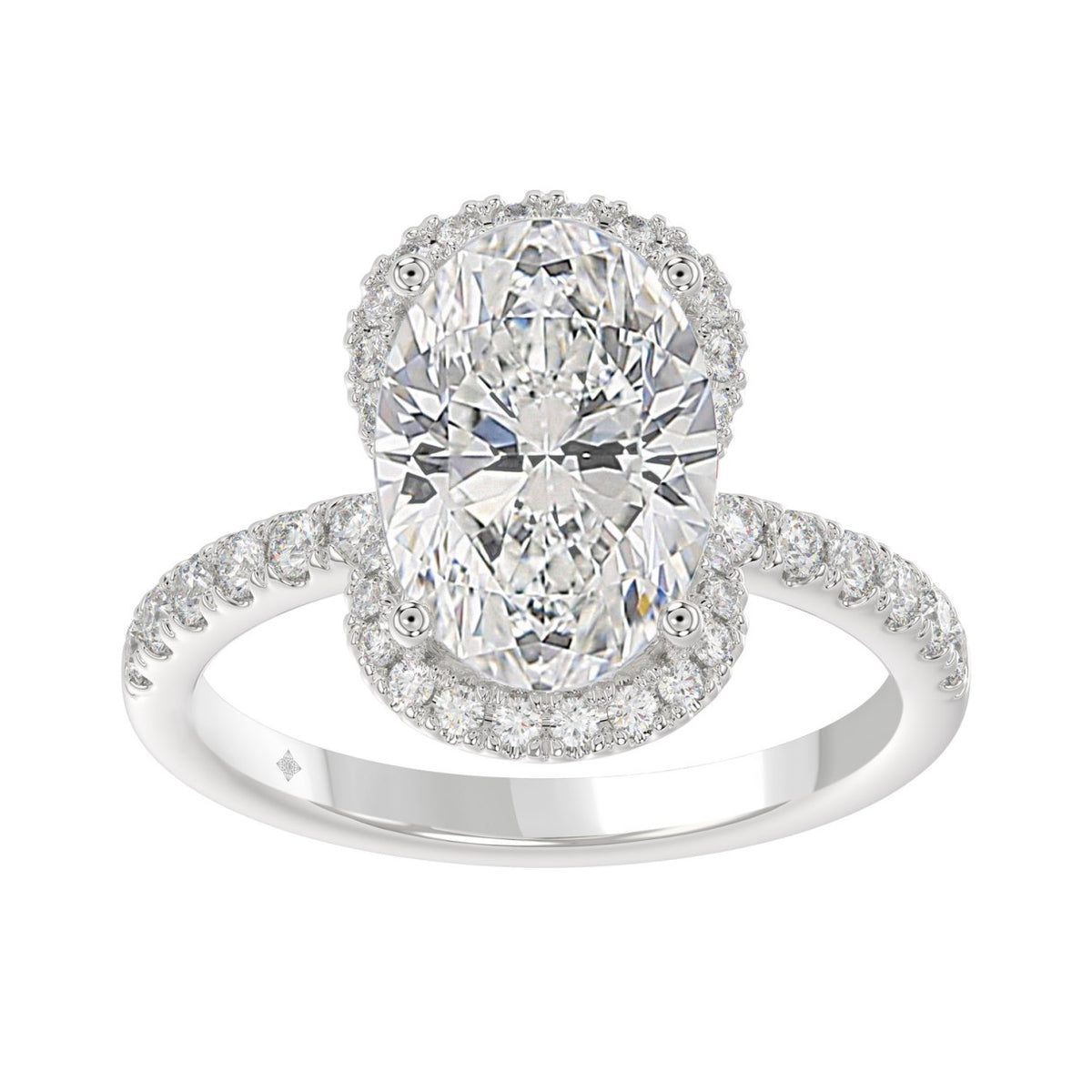 14K WHITE GOLD 4 1/2CT ROUND/OVAL DIAMOND LADIES RING (CENTER STONE OVAL DIAMOND 4.00CT &amp; Color F-G Clarity VS1/VS2)