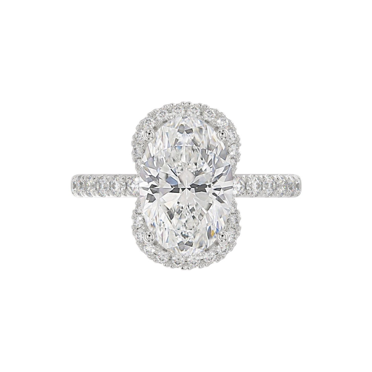 14K WHITE GOLD 4 1/2CT ROUND/OVAL DIAMOND LADIES RING (CENTER STONE OVAL DIAMOND 4.00CT &amp; Color F-G Clarity VS1/VS2)