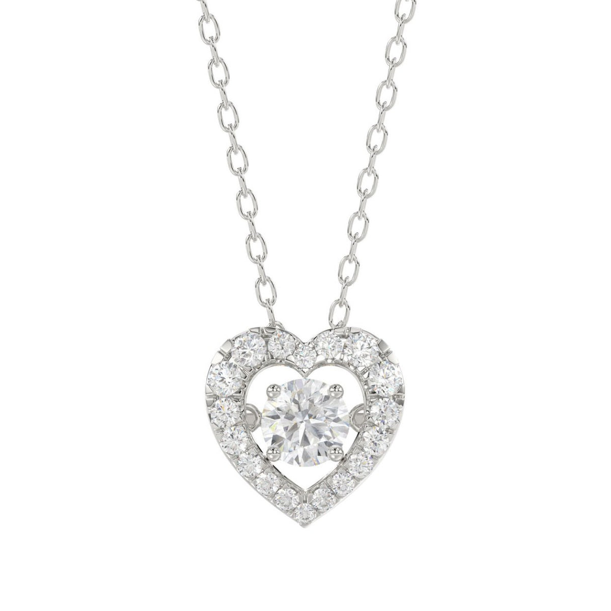 10K White Gold Diamond Heart Necklace for Women 3/4CT Round Diamond Heart Pendant, Elegant Fine Jewelry Gift