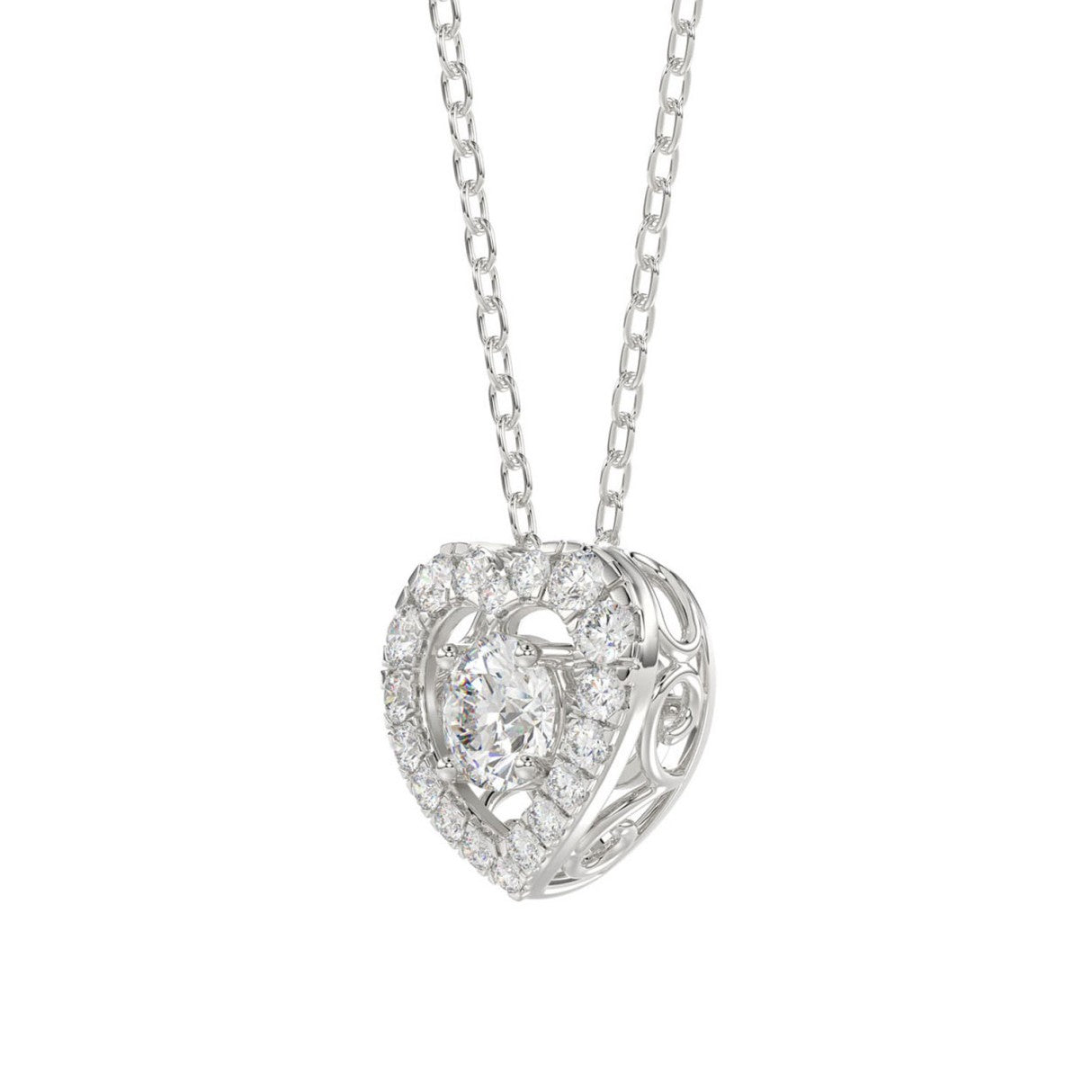 10K White Gold Diamond Heart Necklace for Women 3/4CT Round Diamond Heart Pendant, Elegant Fine Jewelry Gift