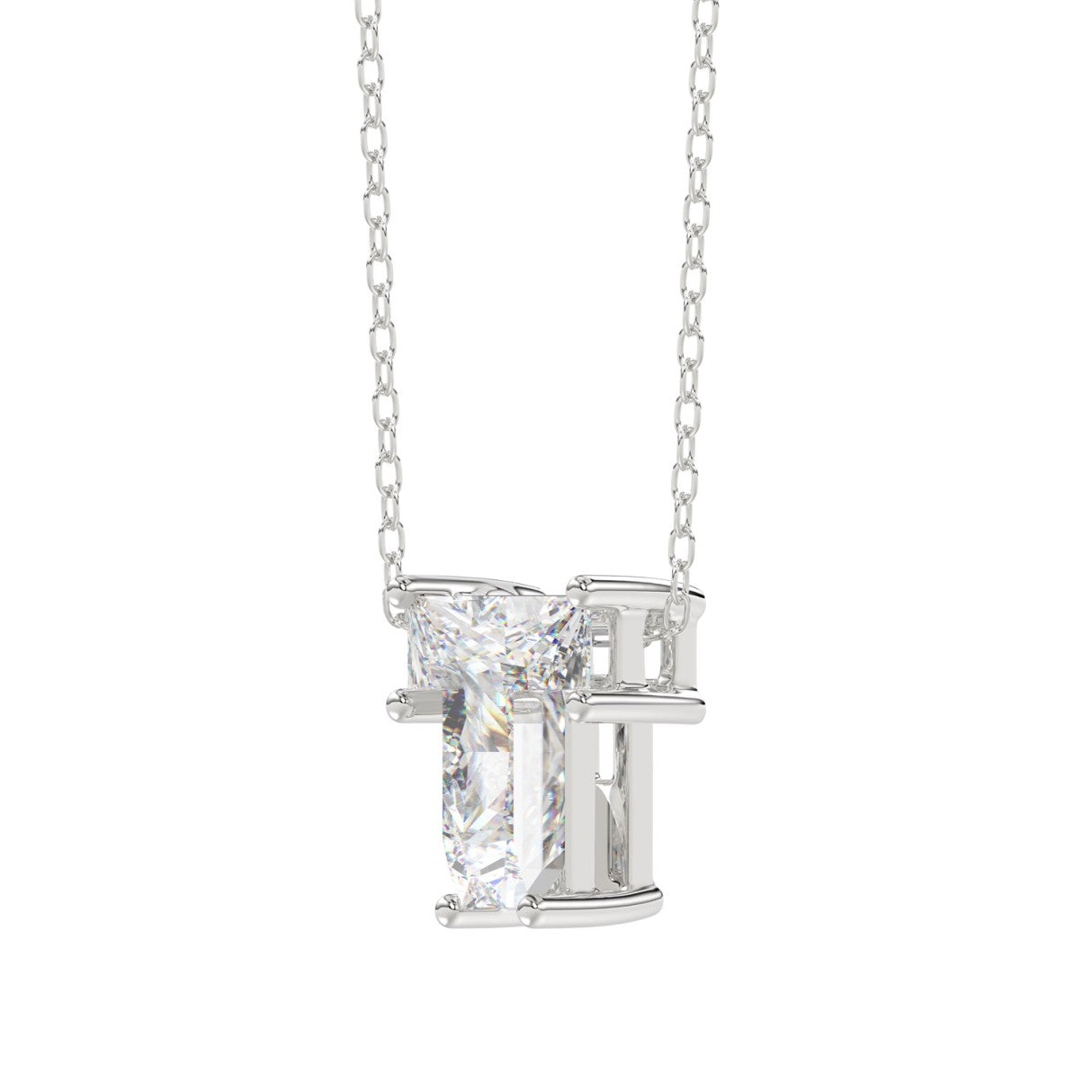 14K WHITE GOLD 1.00CT FANCY CUT ALPHABET DIAMOND LADIES PENDANT WITH CHAIN