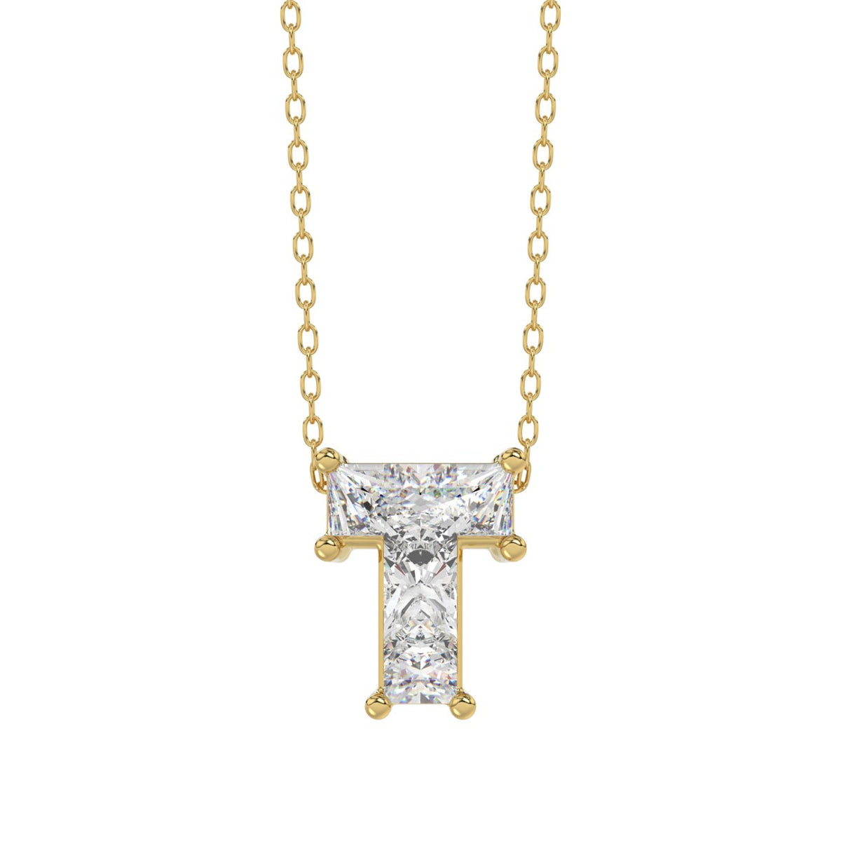 14K YELLOW GOLD 1.00CT FANCY CUT ALPHABET DIAMOND LADIES PENDANT WITH CHAIN