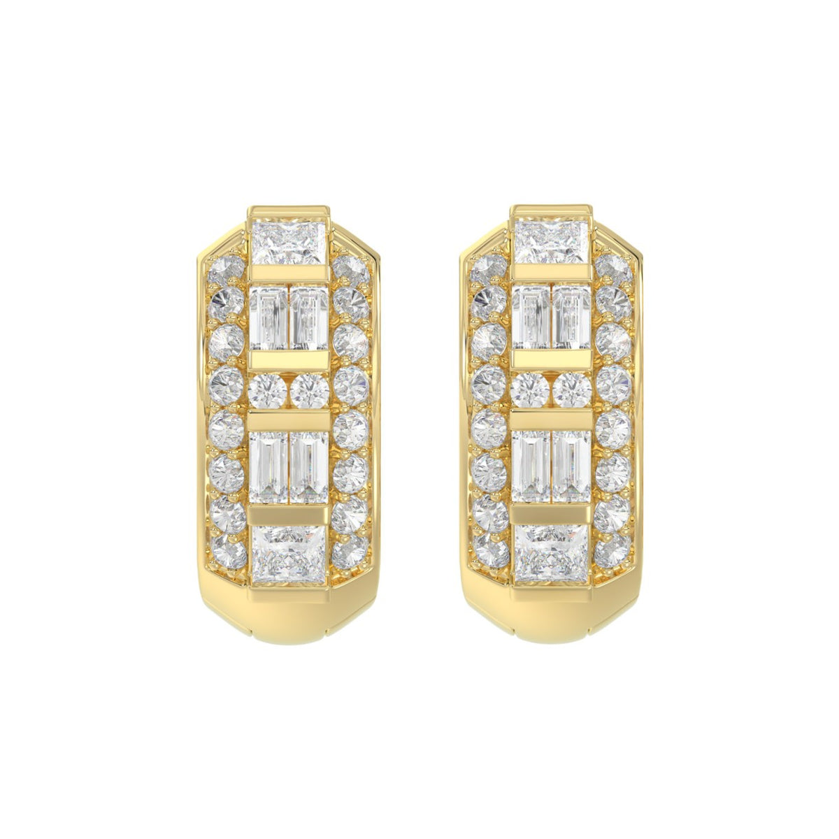 14K YELLOW GOLD 1.00CT ROUND/PRINCESS/BAGUETTE DIAMOND LADIES EARRINGS