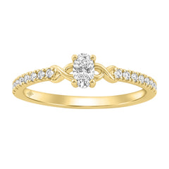 Elegant 10K Yellow Gold Oval Diamond Engagement Ring For Women 3/8 Ct Round & Oval Diamonds 1/4Ct Oval Center Stone (Color F-G -Clarity Vs1/Vs2)