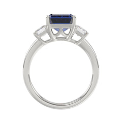 14K WHITE GOLD 5 1/3CT EMERALD/BLUE SAPPHIRE EMERALD CUT DIAMOND LADIES RING (CENTER STONE BLUE SAPPHIRE EMERALD DIAMOND 4 1/3CT)