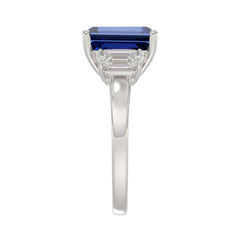 14K WHITE GOLD 5 1/3CT EMERALD/BLUE SAPPHIRE EMERALD CUT DIAMOND LADIES RING (CENTER STONE BLUE SAPPHIRE EMERALD DIAMOND 4 1/3CT)