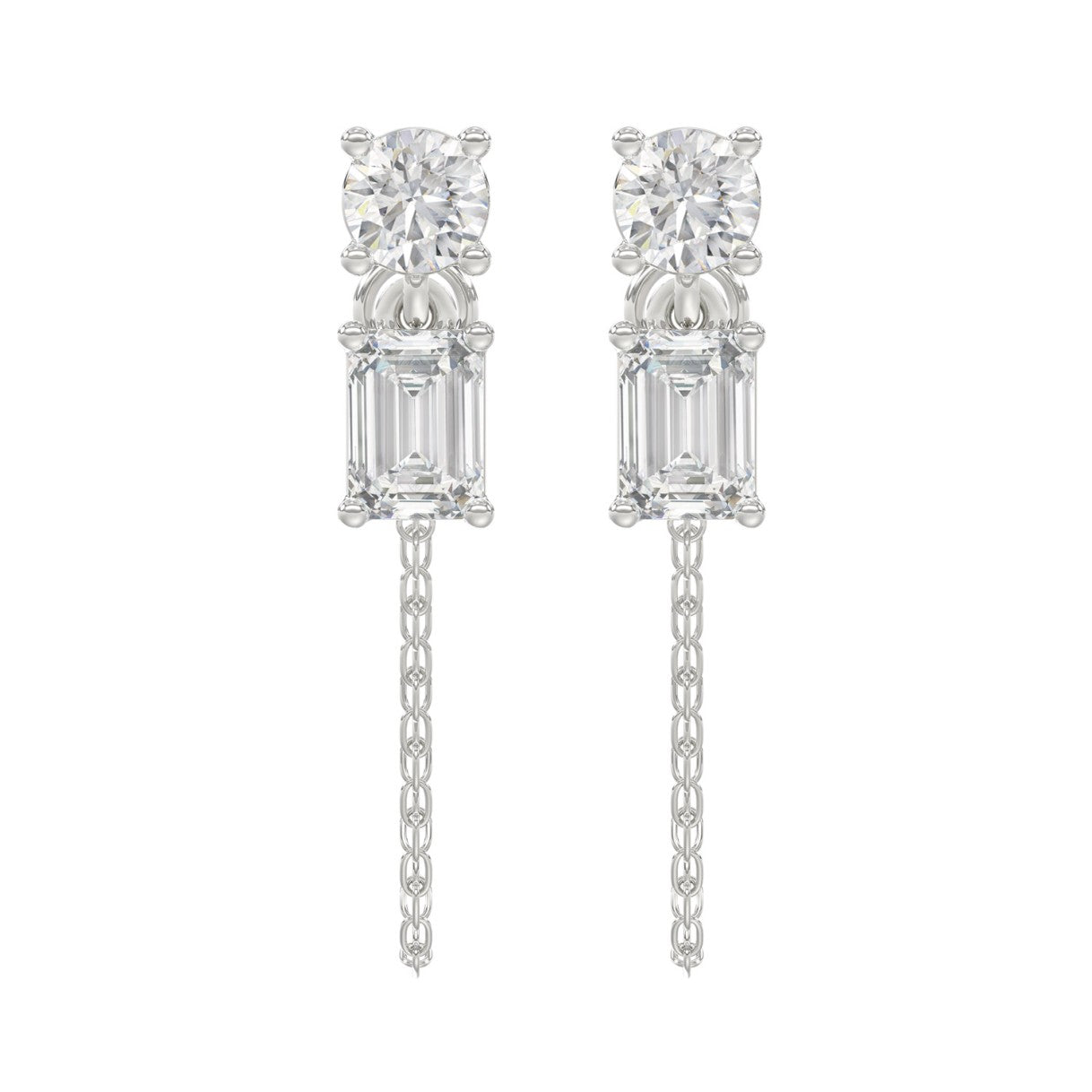 10K White Gold 3/4CT Emerald/Round cut Diamond Elegant Ladies Earring (Color F-G -Clarity VS1/VS2)