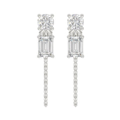 10K White Gold 3/4CT Emerald/Round cut Diamond Elegant Ladies Earring (Color F-G -Clarity VS1/VS2)
