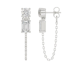 10K White Gold 3/4CT Emerald/Round cut Diamond Elegant Ladies Earring (Color F-G -Clarity VS1/VS2)