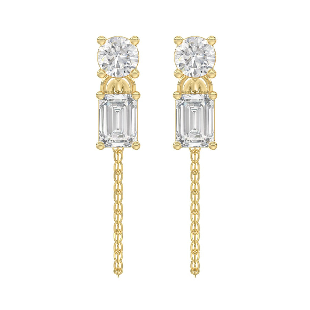 10K Yellow Gold 3/4CT Emerald/Round cut Diamond Elegant Ladies Earring (Color F-G -Clarity VS1/VS2)