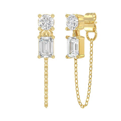 10K Yellow Gold 3/4CT Emerald/Round cut Diamond Elegant Ladies Earring (Color F-G -Clarity VS1/VS2)