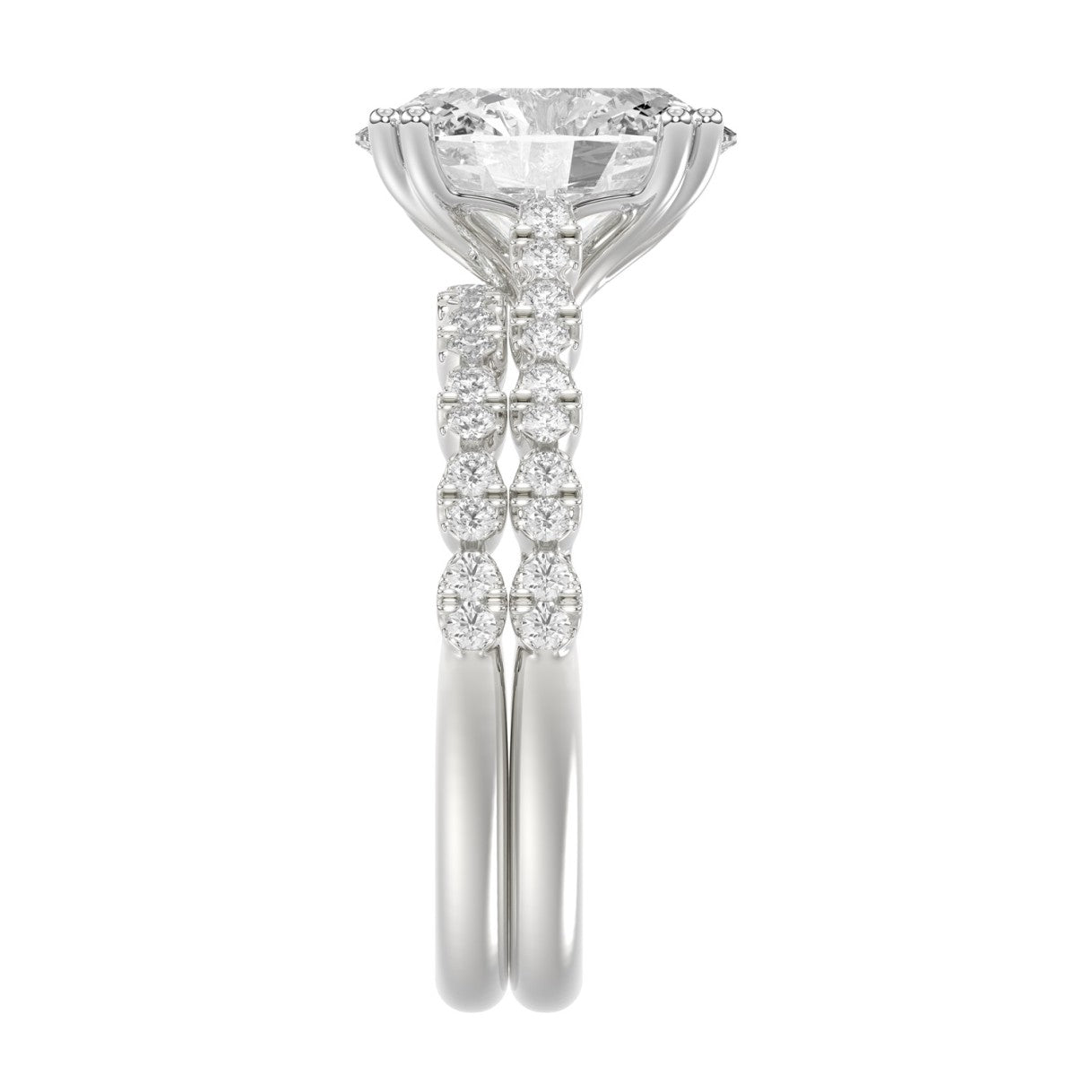 Ladies 14K White Gold Ladies Elegance- Bridal Set  3 1/3CT Round & Oval Diamonds 3.00CT Oval Center stone (Color F-G  Clarity VS1/VS2)