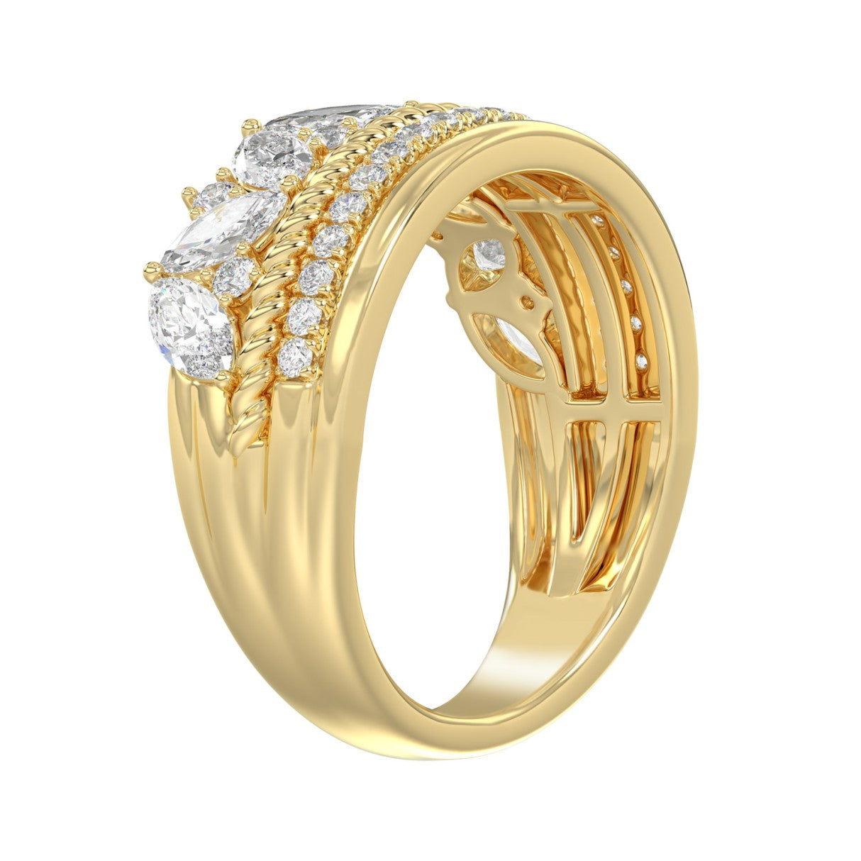 14K Yellow Gold Ladies Fashion Ring with 1.00 CT Round & Marquise Diamonds