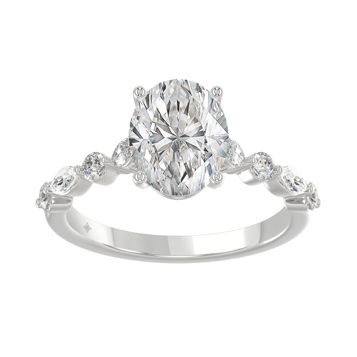 14K White Gold Oval Diamond Fancy Engagement Ring for Ladies 2 1/2CT with Marquise &amp; Round Diamond 2.00CT Oval Center stone (Color F-G -Clarity VS1/VS2)