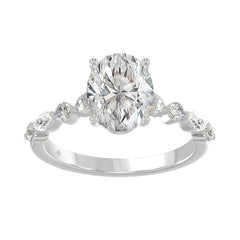 14K White Gold Oval Diamond Fancy Engagement Ring for Ladies 2 1/2CT with Marquise &amp; Round Diamond 2.00CT Oval Center stone (Color F-G -Clarity VS1/VS2)