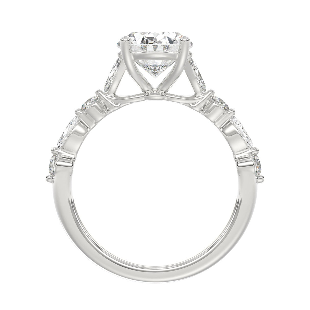 14K White Gold Oval Diamond Fancy Engagement Ring for Ladies 2 1/2CT with Marquise &amp; Round Diamond 2.00CT Oval Center stone (Color F-G -Clarity VS1/VS2)