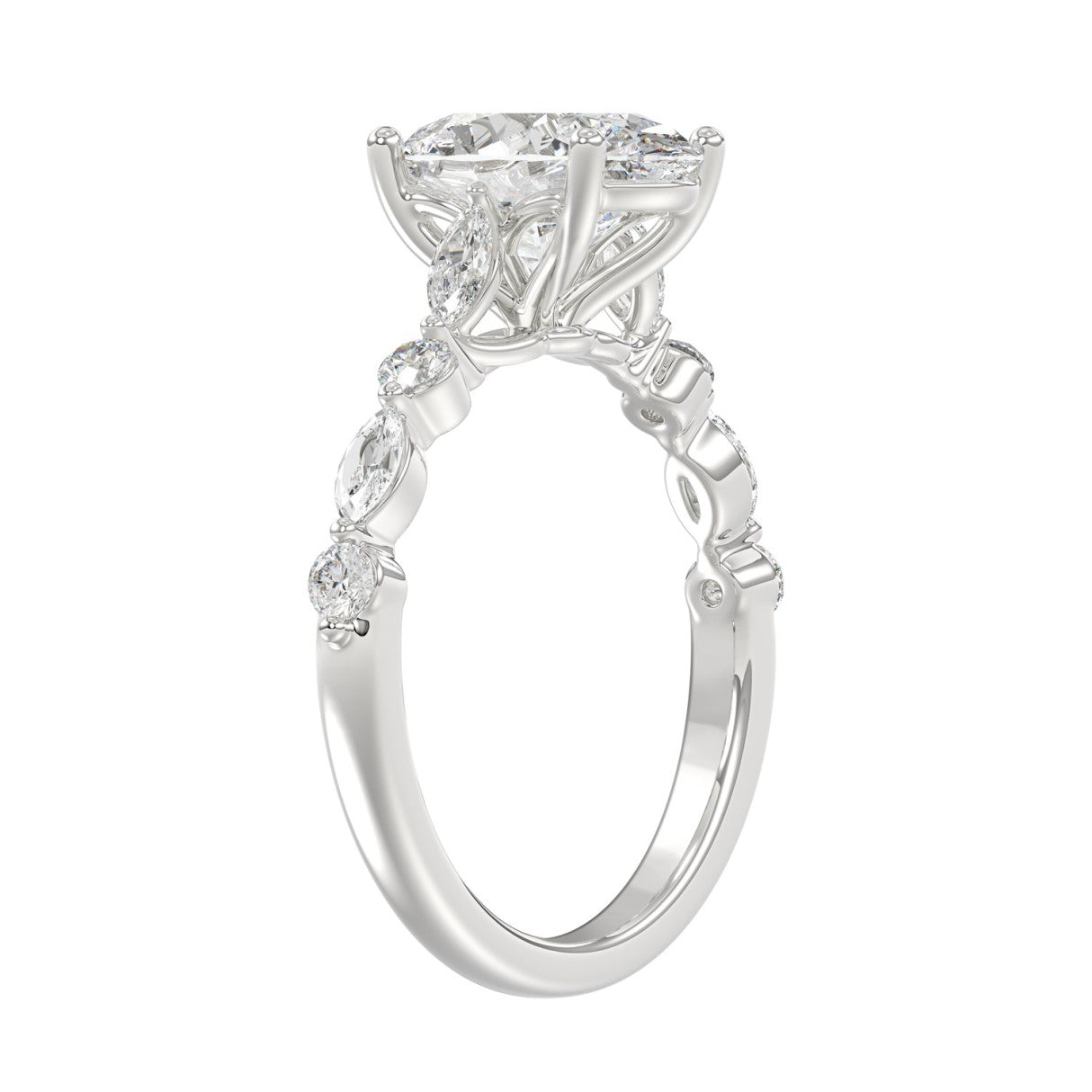 14K White Gold Oval Diamond Fancy Engagement Ring for Ladies 2 1/2CT with Marquise &amp; Round Diamond 2.00CT Oval Center stone (Color F-G -Clarity VS1/VS2)