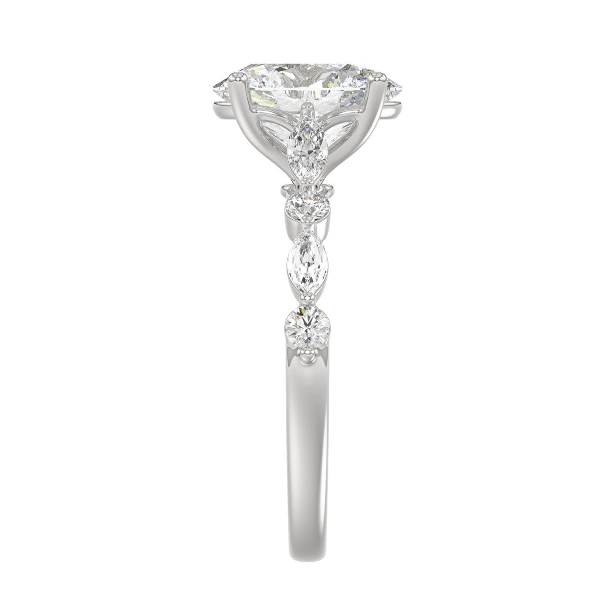 14K White Gold Oval Diamond Fancy Engagement Ring for Ladies 2 1/2CT with Marquise &amp; Round Diamond 2.00CT Oval Center stone (Color F-G -Clarity VS1/VS2)