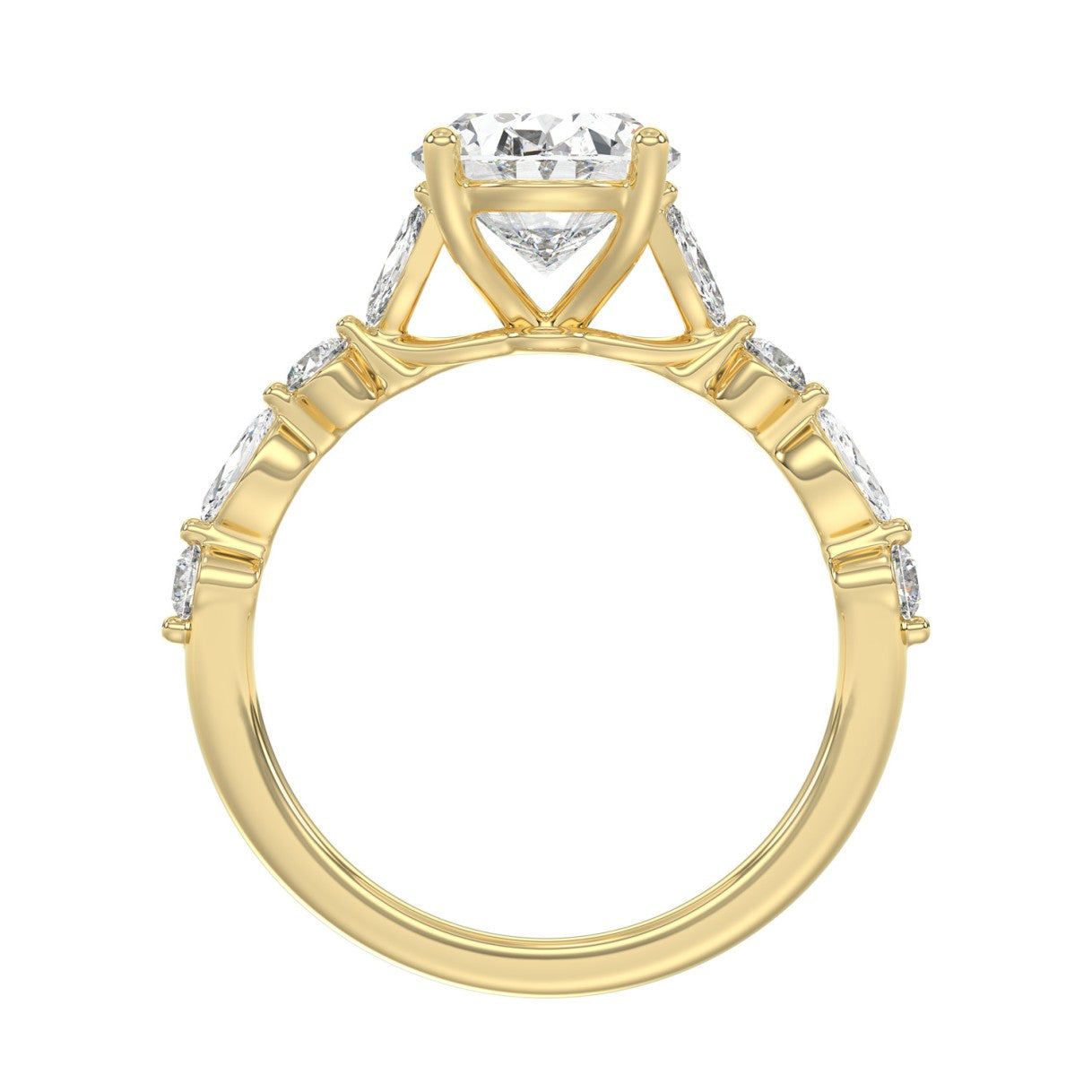14K Yellow Gold Oval Diamond Fancy Engagement Ring for Ladies 2 1/2CT with Marquise &amp; Round Diamond 2.00CT Oval Center stone (Color F-G -Clarity VS1/VS2)